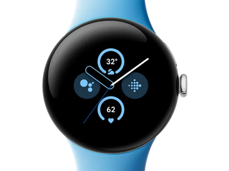 Google Pixel Watch 2 Zilver - (Blauwe Siliconenband)